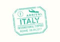 Italy Passport stamp. Visa stamp for travel. Rome international airport grunge sign. Immigration, arrival and departure symbol. Royalty Free Stock Photo